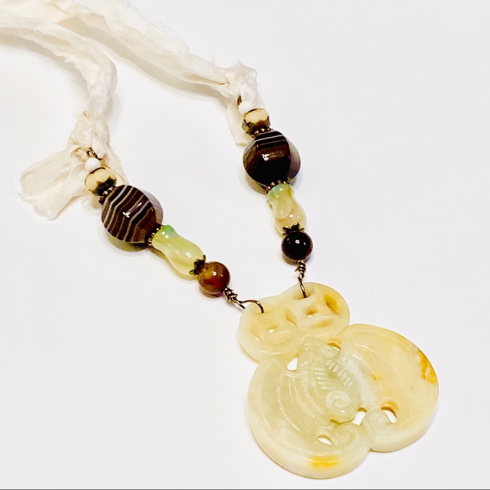 Golden Jade & Brown Onyx Good Luck Necklace